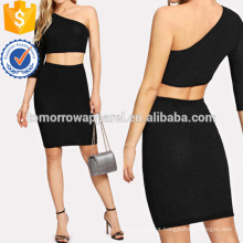 Um Ombro Crop Glitter Top &amp; Skirt Fabricação Atacado Moda Feminina Vestuário (TA4106SS)